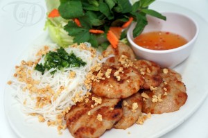 Grilled Pork Patties with Rice paper and side vermicelli and salad          